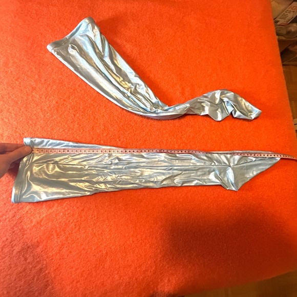 Simone Wild icy blue lame stretchy satin tigh-highs overknee socks NWOT - Picture 7 of 9